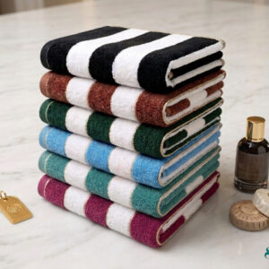 Cotton Bath Towels with White Stripe Design